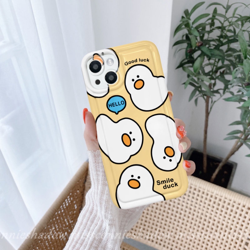 IPHONE Airbag Shockproof Kamera Perlindungan Ponsel Case Kompatibel Untuk Iphone11 Pro MAX 7plus XR 11 14 13 12 Pro Max6 6S 7 8 Plus X XS MAX Bebek Kartun Lucu Lembut TPU Cover