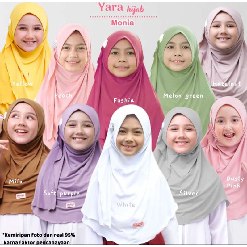 Best Seller Yara Hijab by Monia Hijab Kids size L (6-10th)  | Hijab instant terlaris | Jilbab Anak Instant