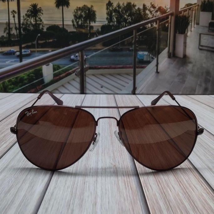 Kacamata Rayban Aviator 3026 Full Brown Lensa Kaca Original