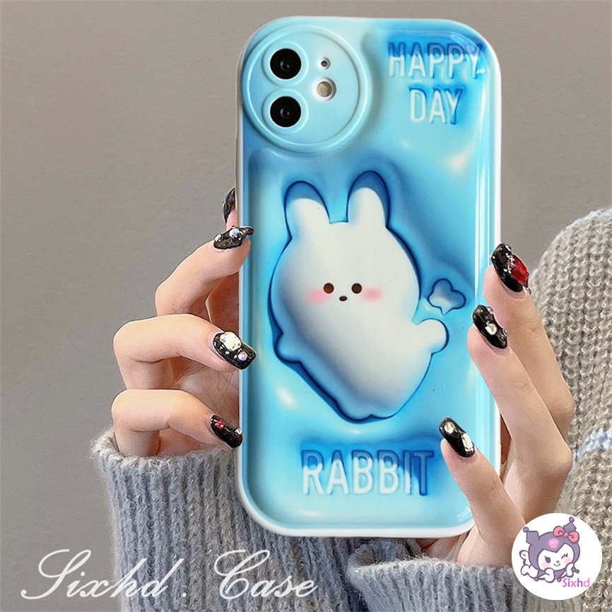 For OPPO A78 A77s A95 A57 A55 A16 A15 A17 A17K A76 A96 A74 A54 A53 A33 A7 A5s A3s A15s A32 A31 A12 A94 A93 A92 A77 A52 Reno 8T 8Z 7Z 6Z 3D Vision AirBag Case Cute Lucky Rabbit Soft Cover