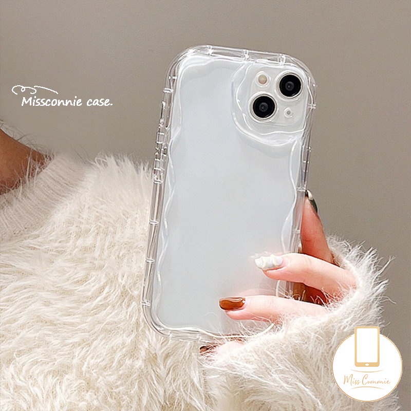 IPHONE Simple Fashion Warna Solid Wavy Edge Stereoscopic Cream Glossy Phone Case Kompatibel Untuk Iphone11Xr 78 Plus 11 12 13 14 Pro MAX X XS MAX Shockproof Soft TPU Back Cover