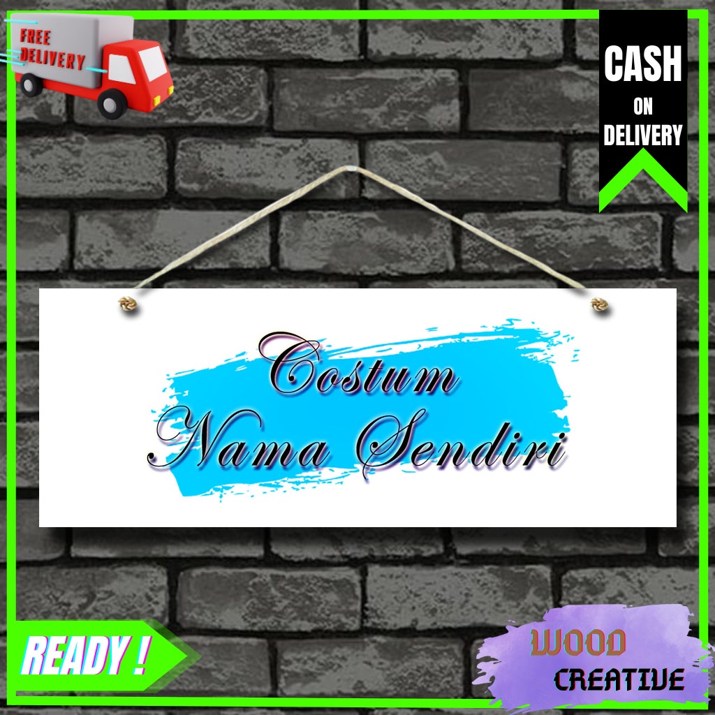 Hiasan Dinding Papan Nama Kayu Tanda Costum Nama Sendiri