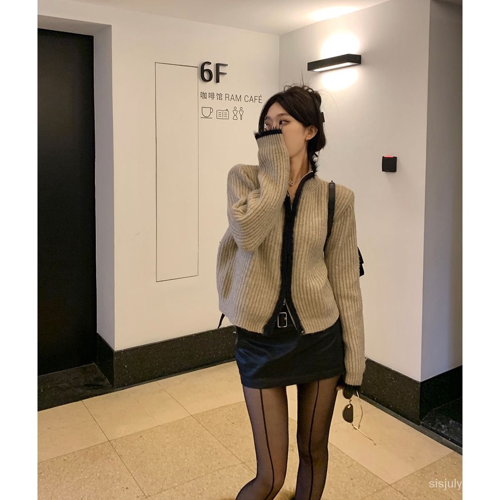 [✅BISA COD] #Sisjuly#  Jaket jumper rajutan rajutan longgar kardigan rajutan vintage khaki bentrokan