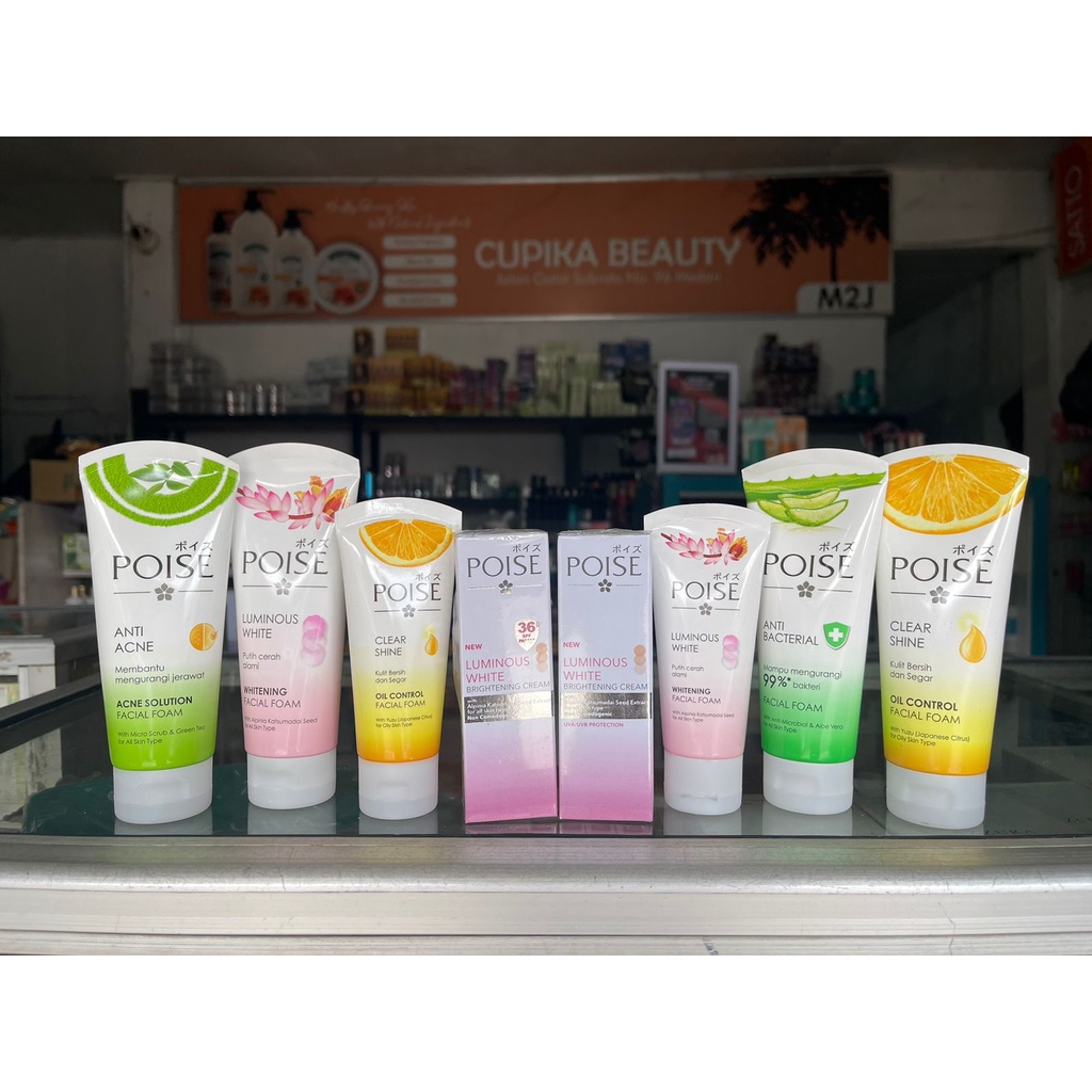 poise facial foam 50 dan 100 gr / poise luminous moisturizer cream / poise luminous white / clear shine / anti bacterial / anti acne / moisturizer spf 36
