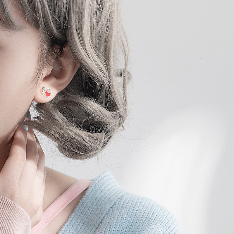 Anting Tusuk Gantung Desain Hati Hollow Gaya Korea / Pelajar Hypoallergenic Anti Air / Keringat Untuk Wanita