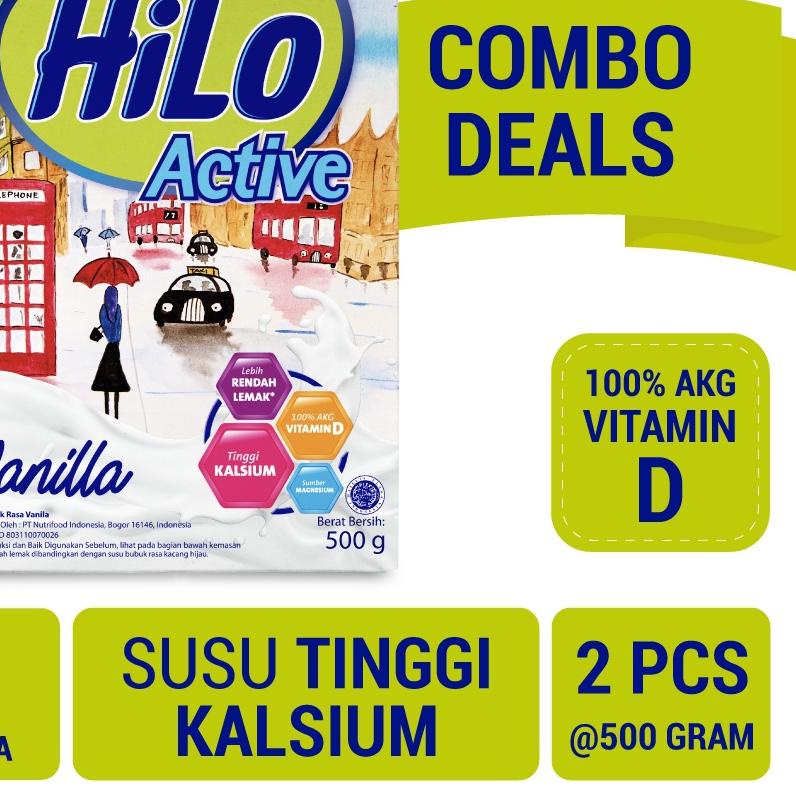 

❃ Twin Pack - HiLo Active Vanilla 500g - Susu Tinggi Kalsium Lebih Rendah Lemak ♘