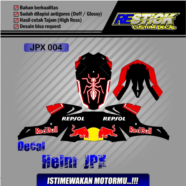 Decal Stiker Helm JPX Cross - Desain Motif Redbull