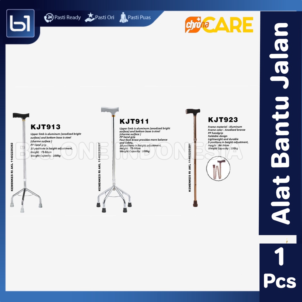 Walking Stick Aluminium Tongkat 4 Kaki, Tongkat Lipat Kaki 1 Portable, Tongkat Jalan 3 Kaki, Tongkat