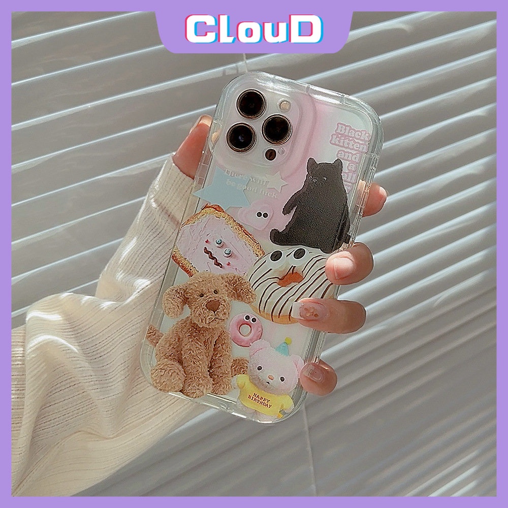 Casing Kompatibel Untuk iPhone 7Plus 11 14 13 12 Pro Max X XS Max XR 8 6s 7 6 Plus SE 2020 Hewan Lucu Stiker Shockproof Airbag Case Boneka Beruang Bening Lembut Tpu Cover