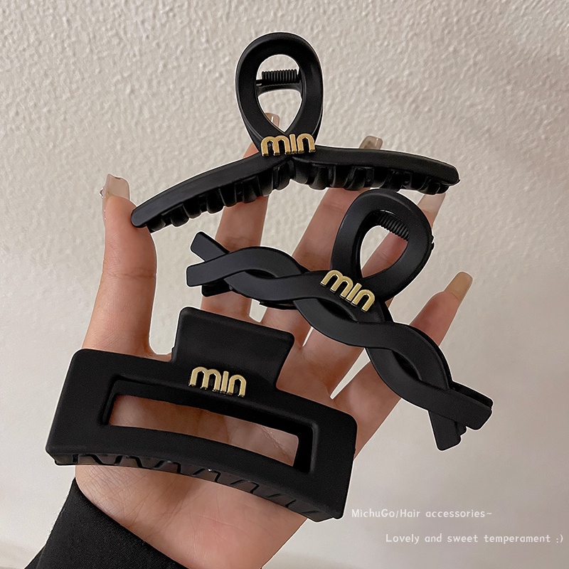 Klip Rambut Besar Hitam Sederhana Perempuan Kepala Belakang Plat hair grip volume Rambut multi -shark Klip Hiasan Kepala