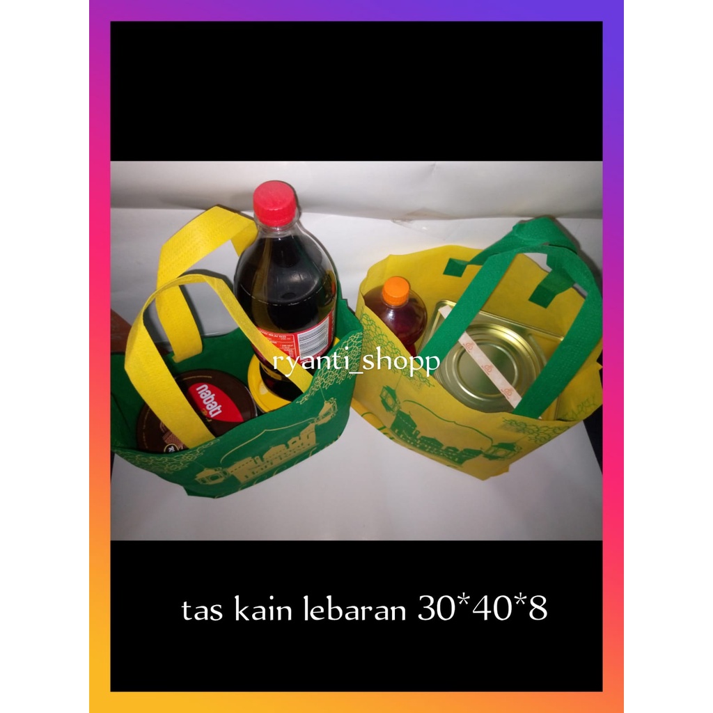 ECER SATUAN | Tas spunbond / motif lebaran uk 30x40x8cm / godiebag / totebag/ press / souvenir