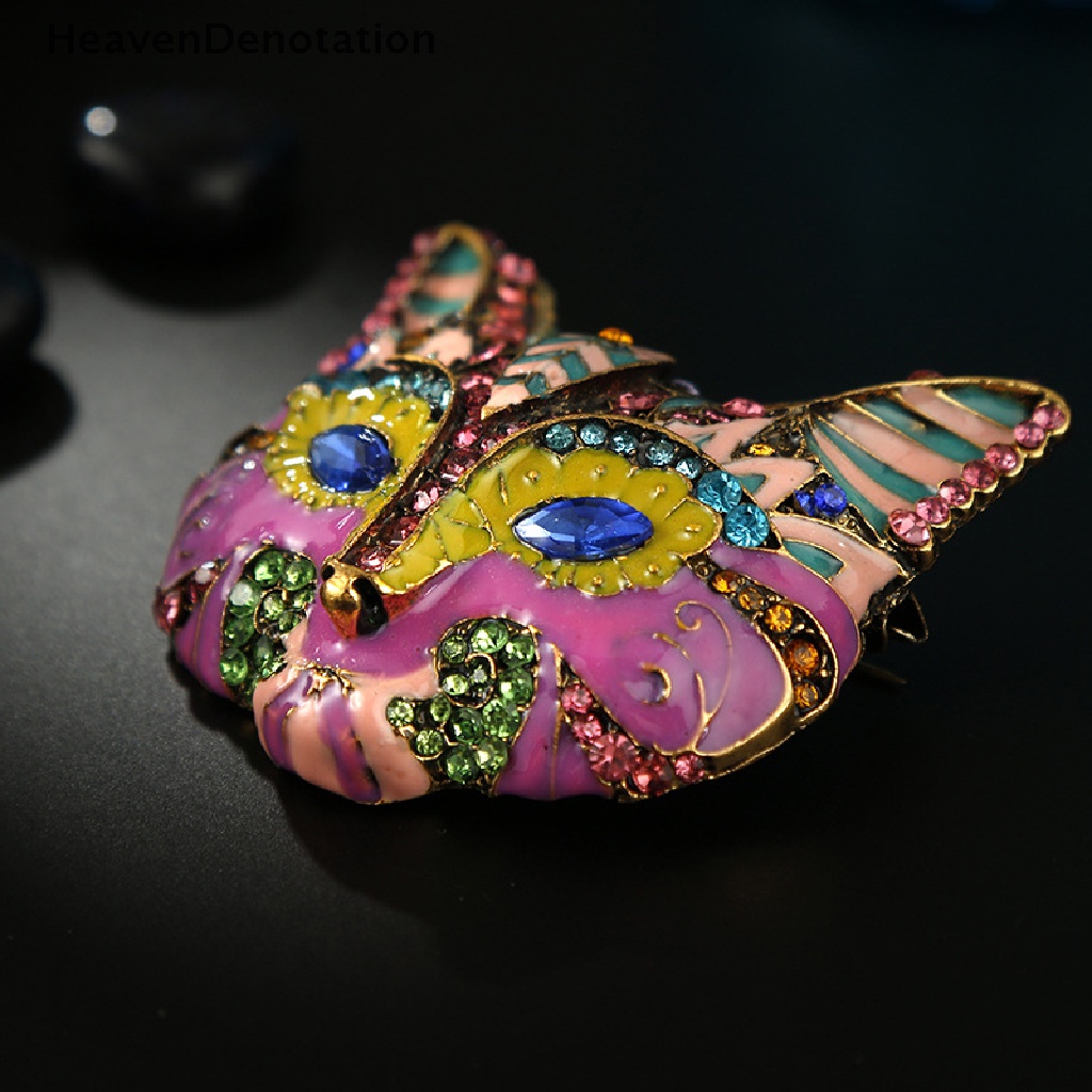 [HeavenDenotation] 1pc Fashion Vintage Wanita Berlebihan Enamel Pageran Kepala Kucing Kristal Bros HDV