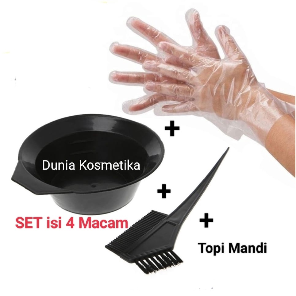 Mangkok Cat Rambut Set Sisir Semir + Sarung Tangan + Topi mandi ( SET ISI 4 MACAM )