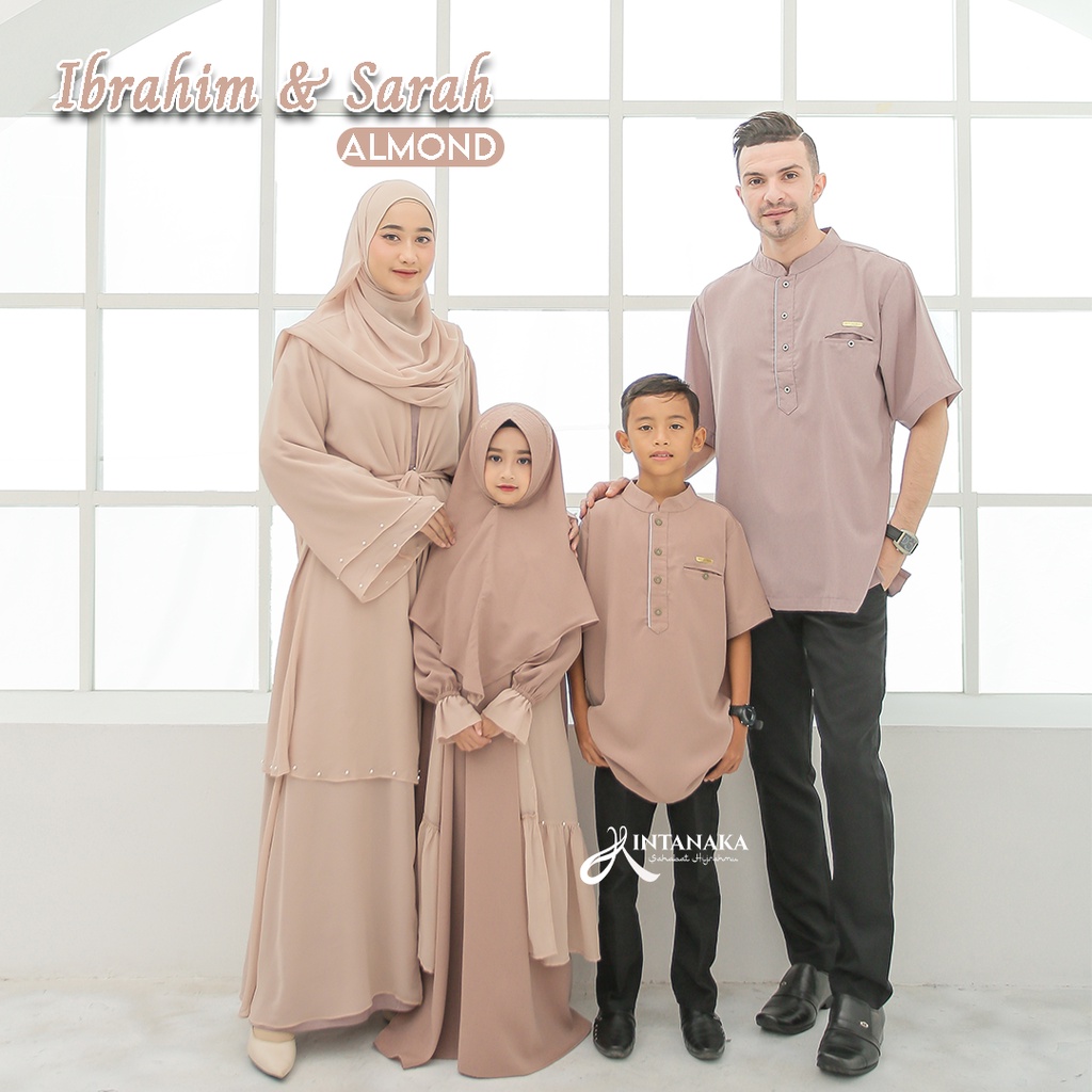 Intanaka Ibrahim Sarah Almond Gamis Sarimbit Couple Ayah Ibu Anak set Syari Khimar Niqab Koko Origin