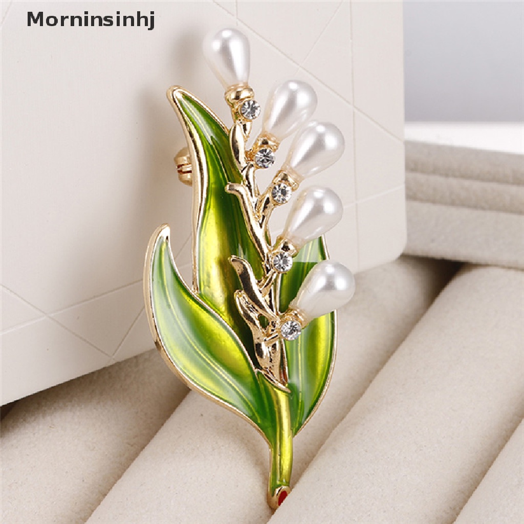 Mornin Enamel Mutiara Daun Bros Berlian Imitasi Kristal Bros Pin Lady Kerah Perhiasan Baru id