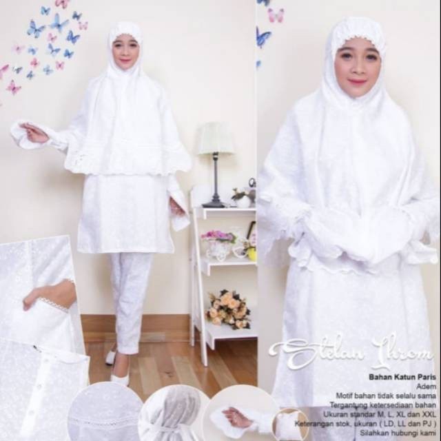 BAJU STELAN IHRAM WANITA LENGKAPM //PAKAIA IHRAM WANITA HAJI UMRAH // + BEGO DAN SARUNG TANGAN