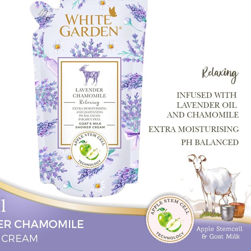 ➣ WHITE GARDEN Goat's Milk Shower Cream Sabun Susu Kambing Lavender & Chamomile 900ml Sabun Cair ☻