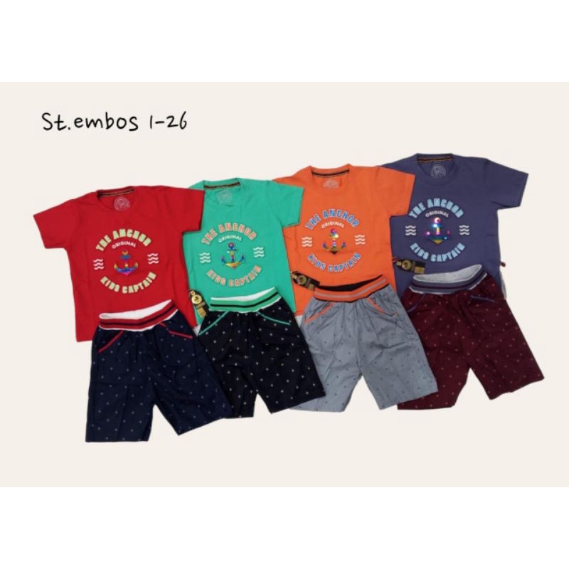 SETELAN ANAK COWOK GUGO USIA 3-16 TAHUN SIZE 4-26 SABLON HOLOGRAM / SETELAN GUGO KIDS CELANA KATUN EMBOSS SABLON REFLEKTIF THE ANCHOR