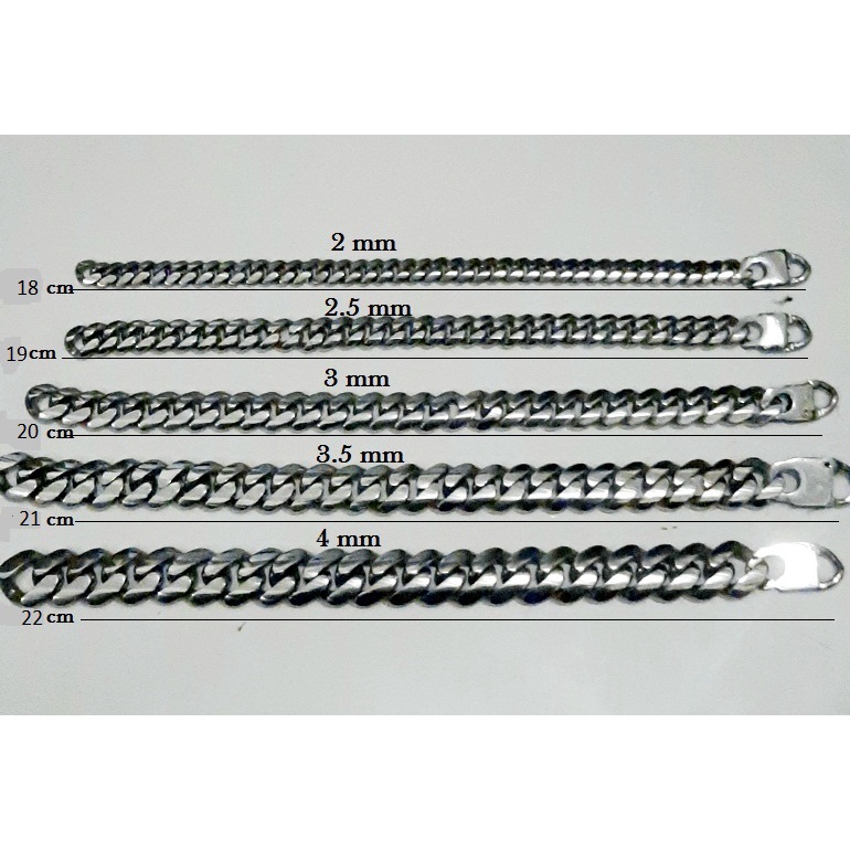 Gelang pria keren Rantai kotak Baja Putih Anti Karat Anti Luntur