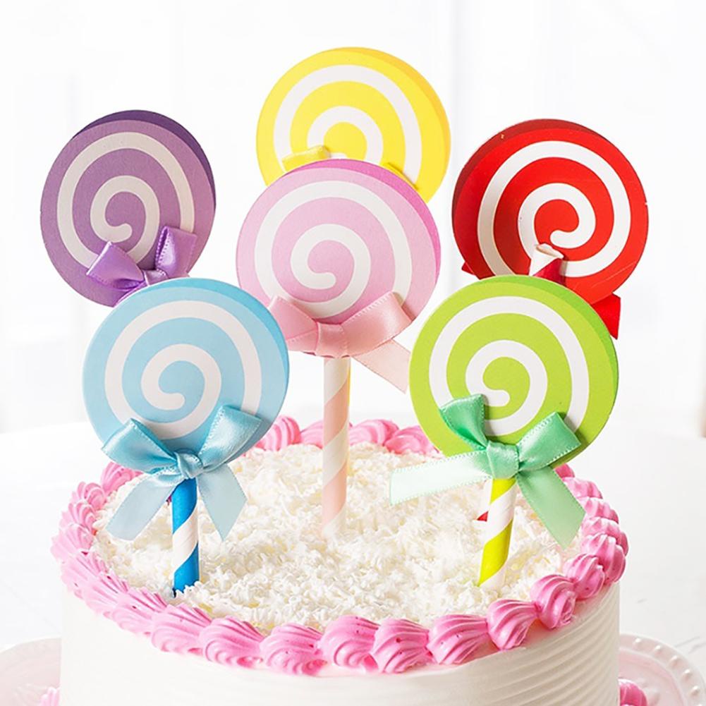 6pcs / Set Topper Kue Lollipop Warna-Warni Untuk Dekorasi Pesta Ulang Tahun Anak