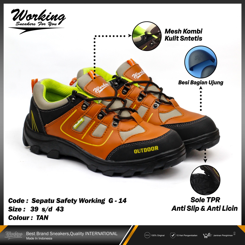 Sepatu Safety Ujung Besi Working G-14 Size 38-43