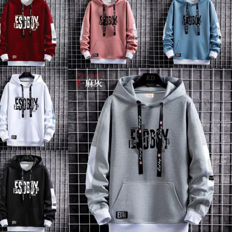 ™ COD Jaket Sweater Hoodie Pria Esoboy Size M-L-XL || Hoodie Pria ESDBOY Sweater Hitam Putih Abu Mar