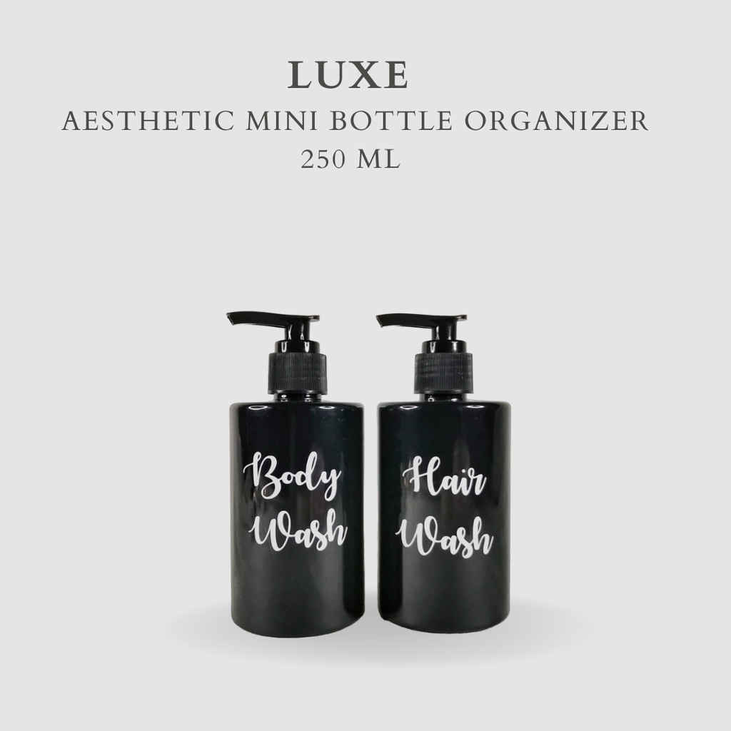 PREMIUM LUXE Botol MINI HITAM Label Putih 250 ml  Aesthetic Bottle Refill | Botol refill sabun /botol refill sabun/ botol isi ulang/botol sabun refill/botol sabun/botol pump/botol anak/bathroom organizer/bathroom amenities