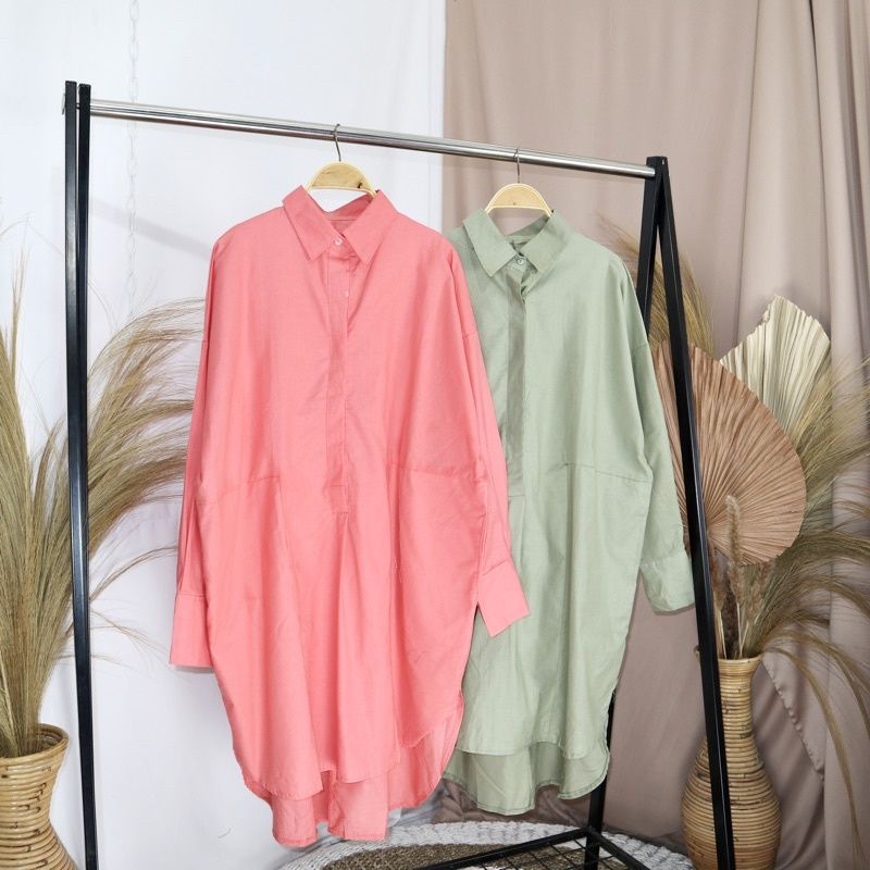 TUNIK POLOS OVERSIZE - TUNIK KOREA - TUNIK MUSLIMAH BAHAN KATUN ADEM