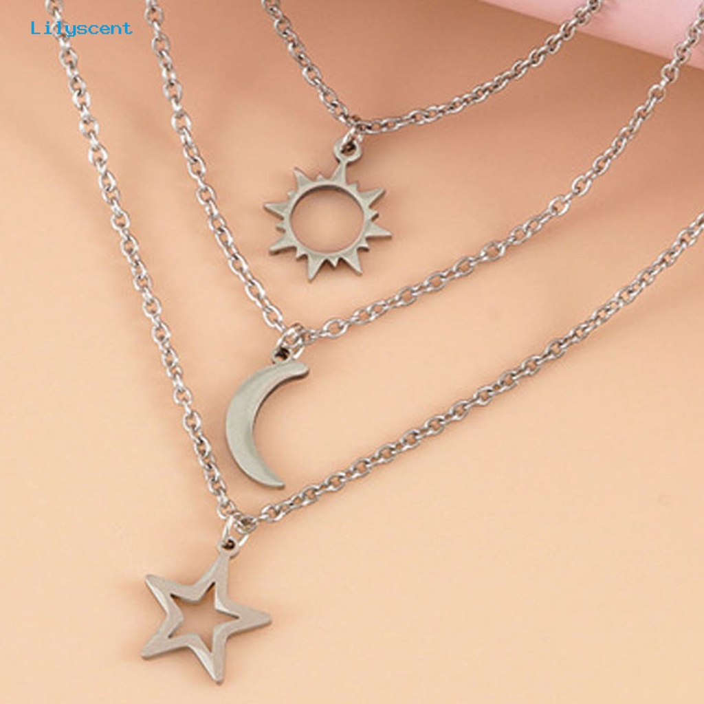 [LS] 3pcs Unisex Kalung Matahari Bulan Bintang Adjustable Perhiasan Indah Lucu Klavikula Kalung Untuk Pesta