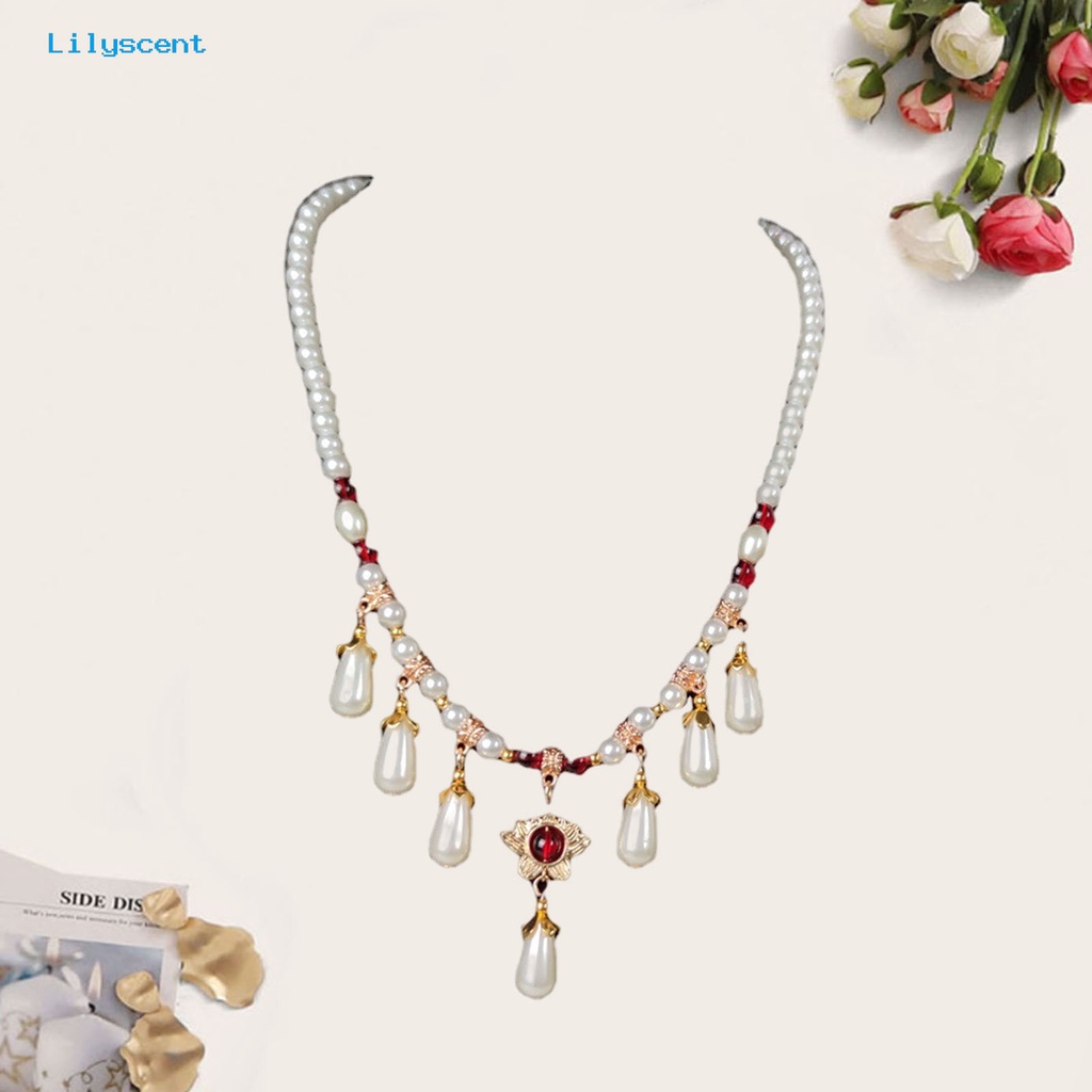 [LS] Hias Berlian Imitasi Teardrop Liontin Adjustable Vintage Kalung Wanita Mutiara Imitasi Cheongsam Kalung Perhiasan Aksesoris