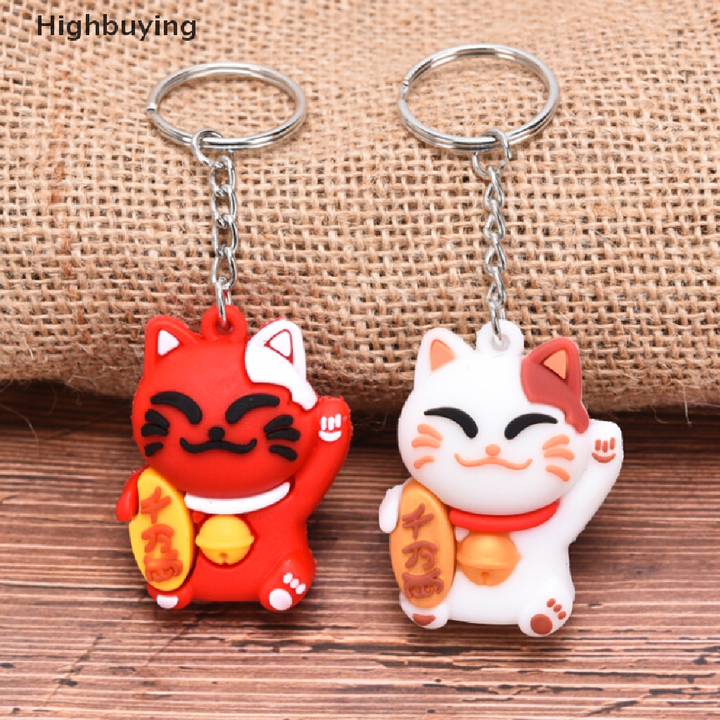 Hbid PVC Soft Lucky Cat Cute Pendant Key ring Gantungan Kunci Tas Mobil Kunci Souvenir Hadiah Glory