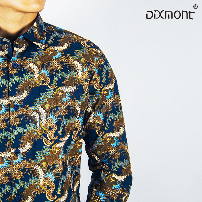 Dixmont Kemeja Batik Pria Basic Formal Lengan Panjang Hem BL00822