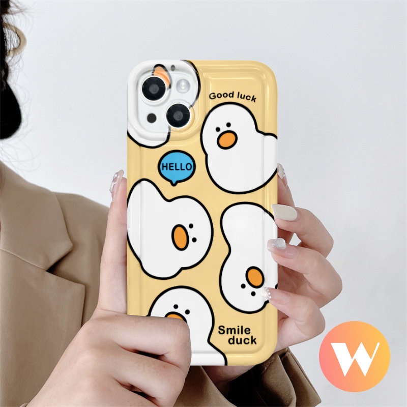 IPHONE Lovely Duck Kartun Ponsel Case Kompatibel Untuk Iphone7 8 Plusx11 13 12 14 Pro Max 6s 6 Plus XR XS Max SE 2020 Lembut TPU Silicon Shockproof Airbag Kamera Penutup Perlindungan