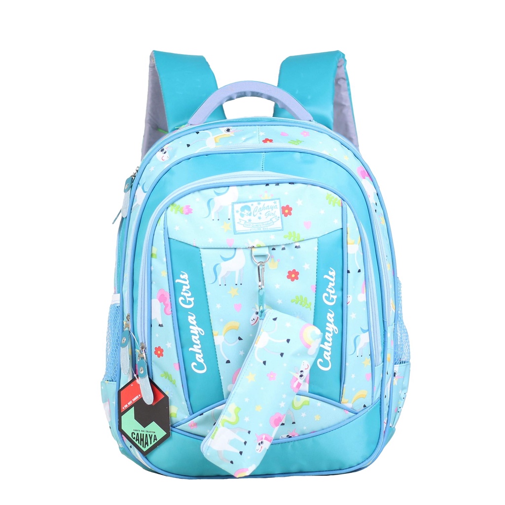 Tas Anak Perempuan Cahaya Unicorn Pony Muat Buku Tema LKS Bonus Tempat Pensil Lucu Backpack Anak SD SMP Bahan Impor Motif Printing Tidak Luntur Premium Kapasitas Besar Tas Anak Cahaya