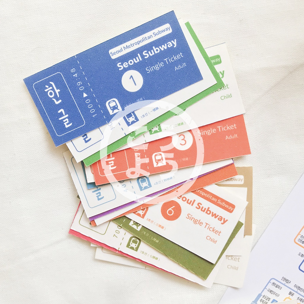 

38 pcs Stiker HVS Desain Tiket Subway (Seoul Subway) untuk Jurnal / Scrapbook (Pack U)