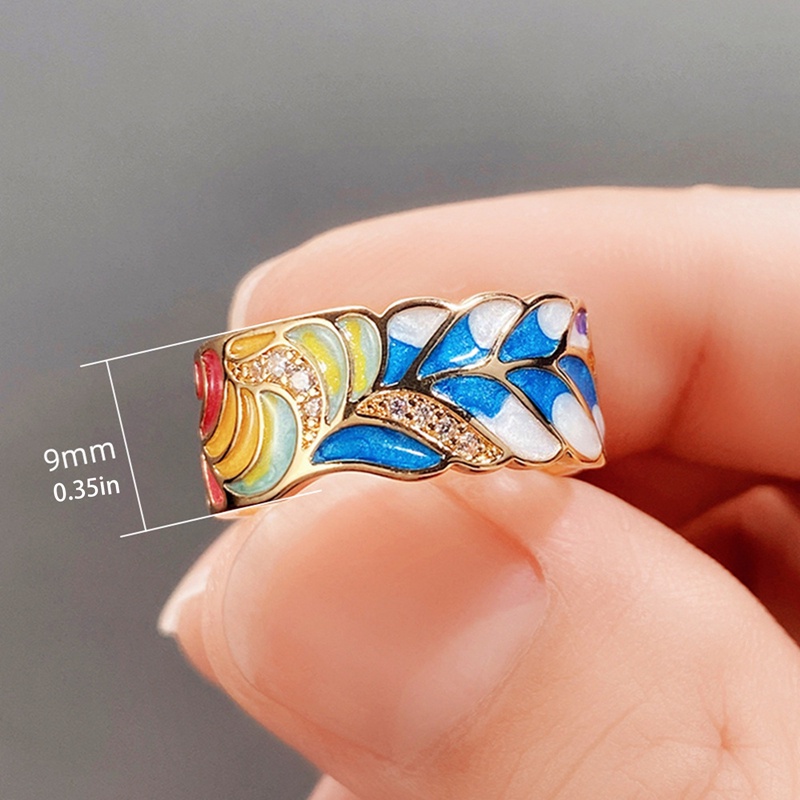 Cincin Wanita Enamel Berwarna Didesain Baru Untuk Pesta Motif Aesthetic Cincin Warna Emas Mewah Hadiah Mewah Perhiasan Fashion