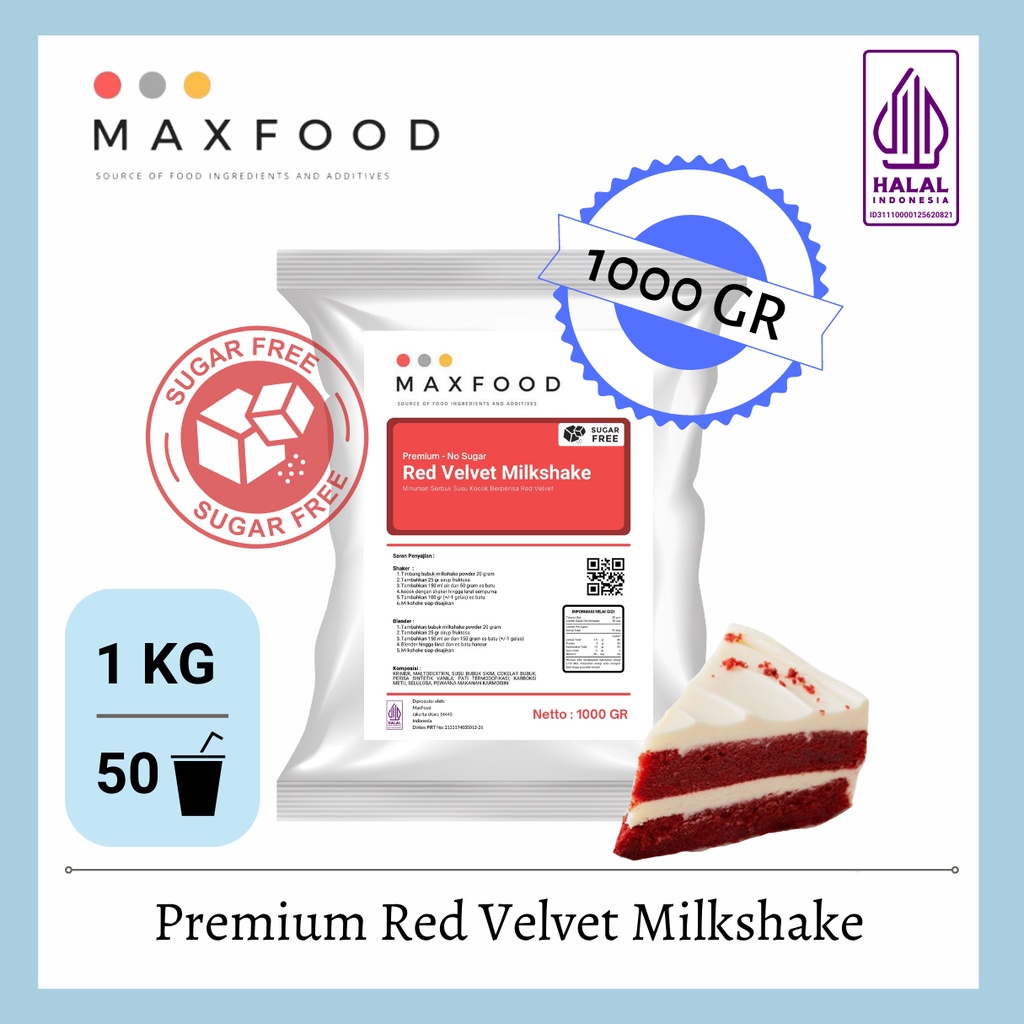 

MAXFOOD - No Sugar Red Velvet Milkshake / Bubuk Minuman Milkshake Rasa Red Velvet 1 Kg