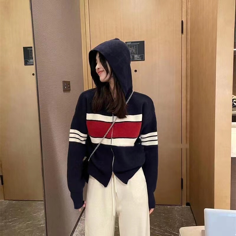 Seo Knit Hoodie Outer Zipper - Atasan Sweater Rajut Wanita - TM (M5827)