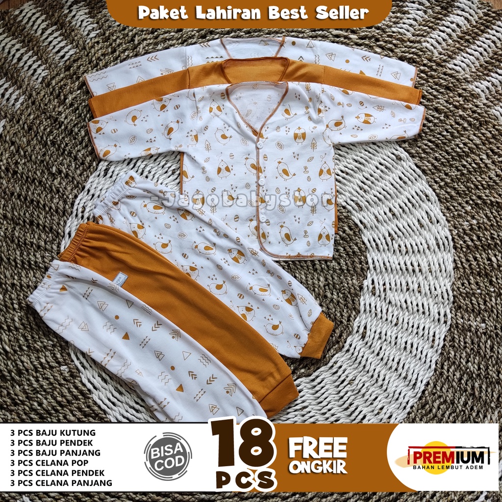 18 Pcs Baju Celana Bayi Paket Melahirkan Paket Lahiran Warna Mustard Kuning Telur Elegant