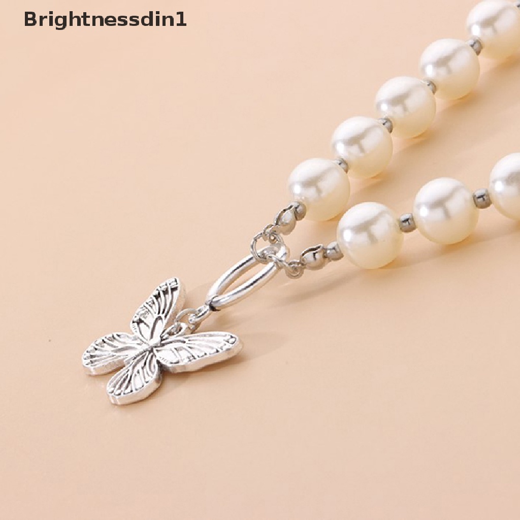 [Brightnessdin1] 1pc Kalung Rantai Manik Mutiara Liontin Kupu-Kupu Kalung Untuk Wanita Fashion Butik