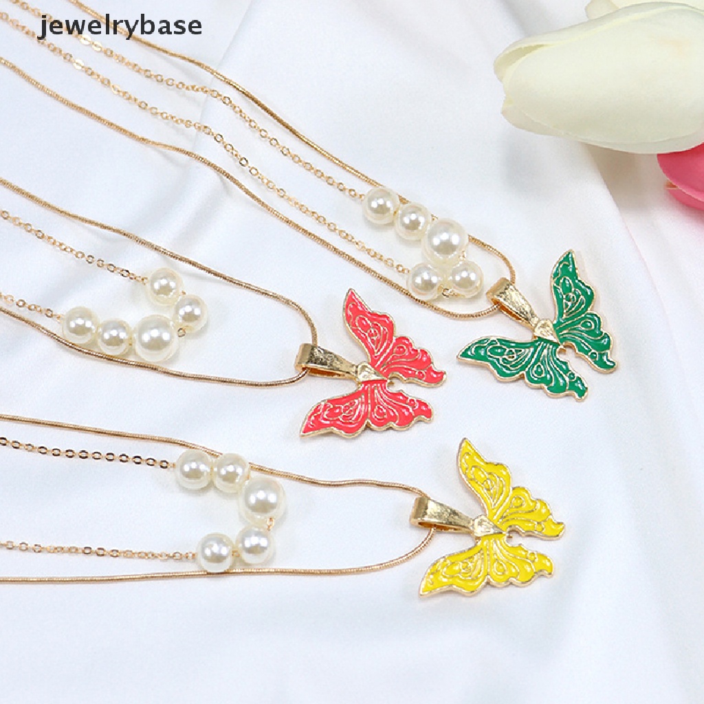 [jewelrybase] Fashion Wanita Kalung Kupu-Kupu Thai Pop Butterfly Pearl Necklace Double Choker Chains Butik Perhiasan