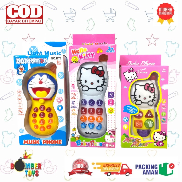 MAINAN ANAK HP PIANO music HAND PHONE MUSIK Kitty Doraemon SUARA Lampu