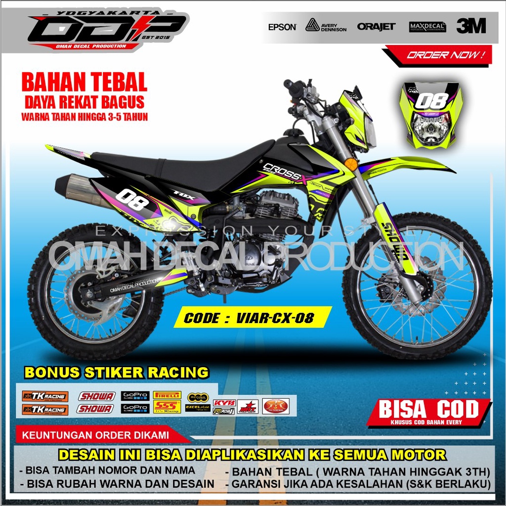 DECAL VIAR CROSS X 150 / 250 FULL BODY AKSESORIS VARIASI STICKER MOTOR DEKAL MOTIF KEREN SUPERMOTO S