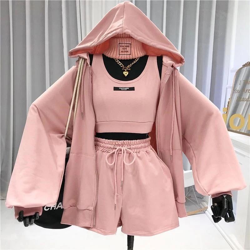 ONE SET MAURA SET HOODIE PANT SETELAN WANITA  SHORT PANT ( NO TANKTOP ) KOREA STYLE COD TERBARU