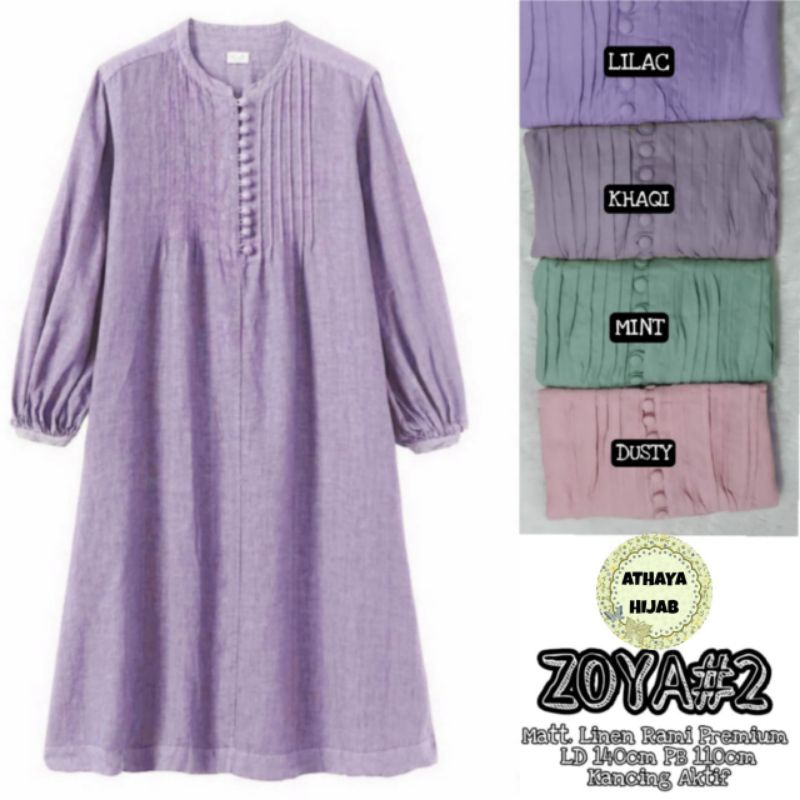 Zoya Jumbo Tunik Premium Linen rami LD 140 Tunik Terbaru Kekinian 2023 By Athaya Hijab