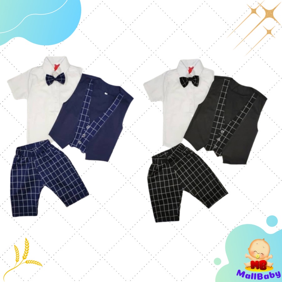 Baju Bayi Laki Laki Setelan Tuxedo Bayi Baju Pesta Anak Cowok Rompi Utk Sekitar Usia Umur 6 Bulan - 