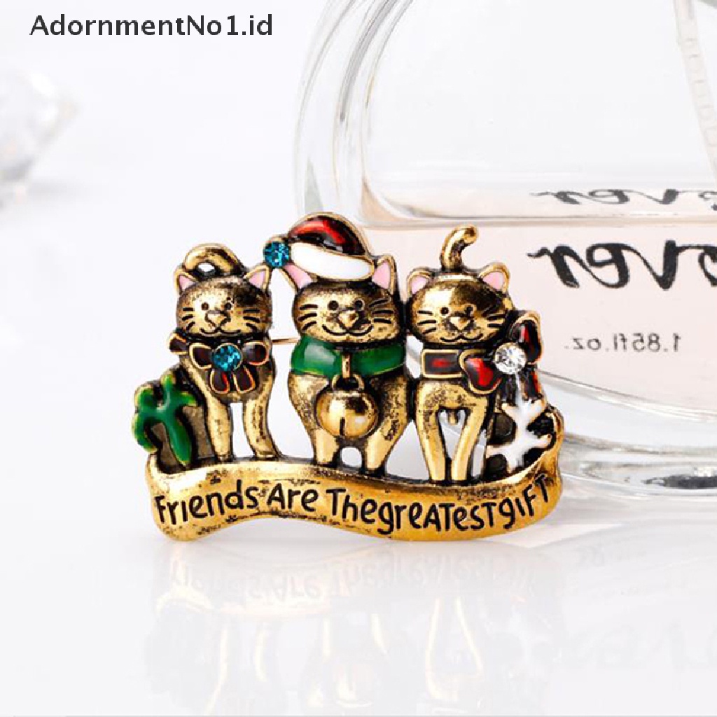 [AdornmentNo1] Kartun 3kucing Natal Bros Pin Lucu Hewan Kucing Bros Perhiasan Hadiah [ID]