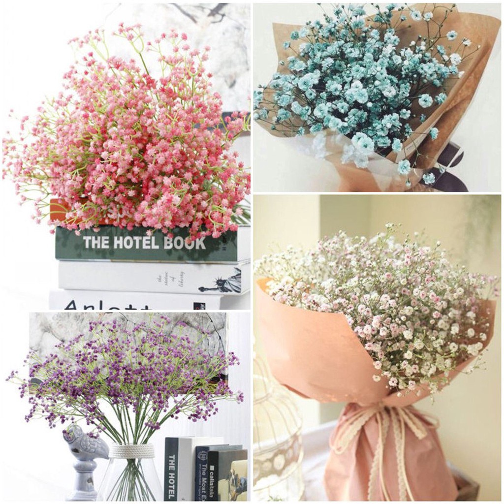 [Unggulan] 60 cm 1 Pc Biru Pink Ungu Gypsophila Bunga Palsu Rangkaian Bunga DIY Karangan Bunga Putih Sutra Plastik Baby Breath Dekorasi Pernikahan Rumah