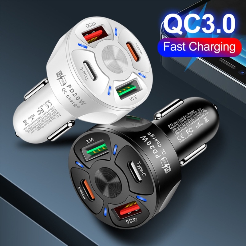 Zzz Auto Car Charger Quick Charge Empat USB Port Pemantik Rokok Charger Laptop Portable Adaptor Flash Charging PD20W Q