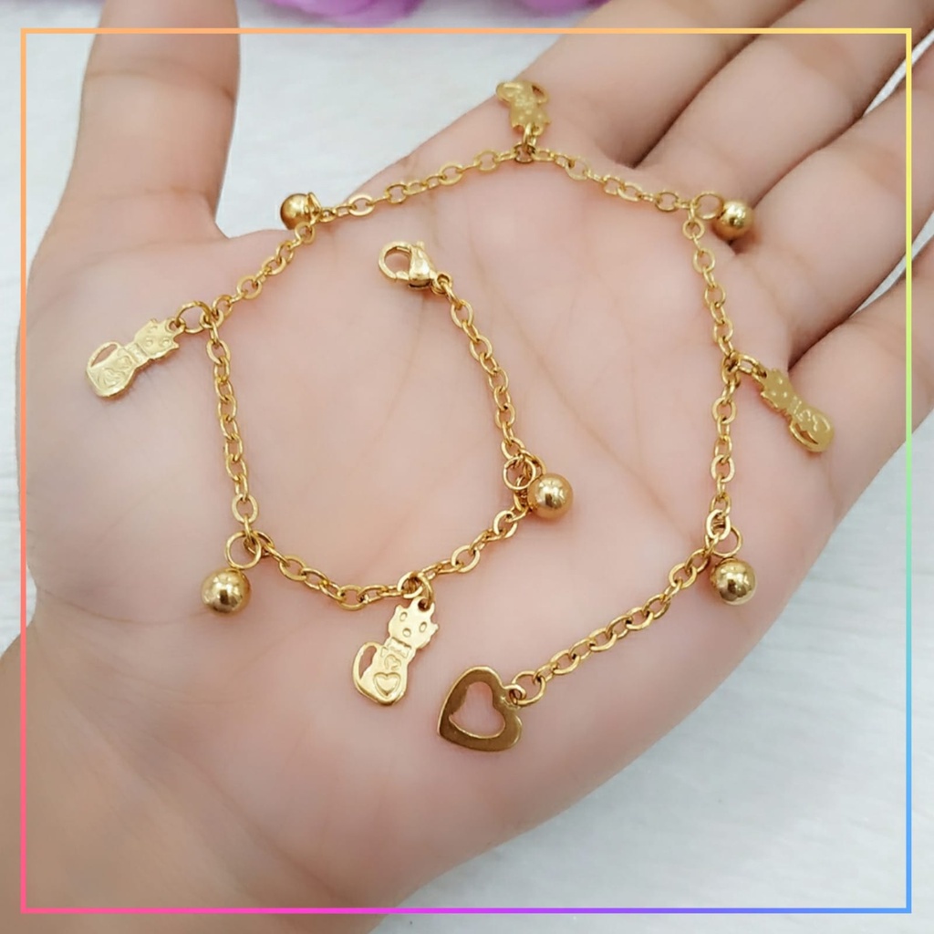 Gelang kaki titanium anti karat gelang kaki dewasa kucing imut lapis emas gold  GK 043